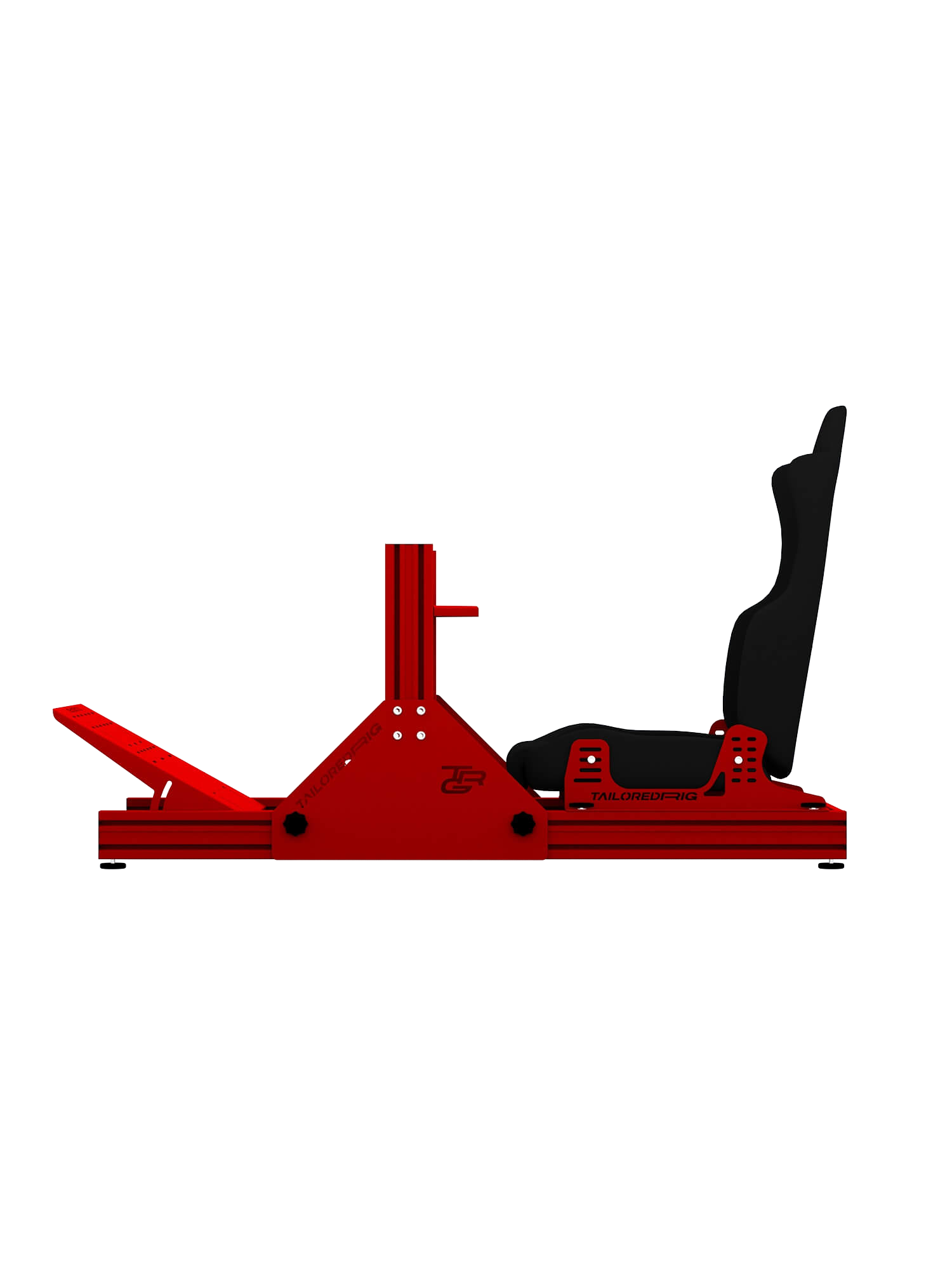 SRR1000 Sim Rig aus Aluminium – Seitenansicht mit Sparco Sitz – Farbe Rot | TailoredRig