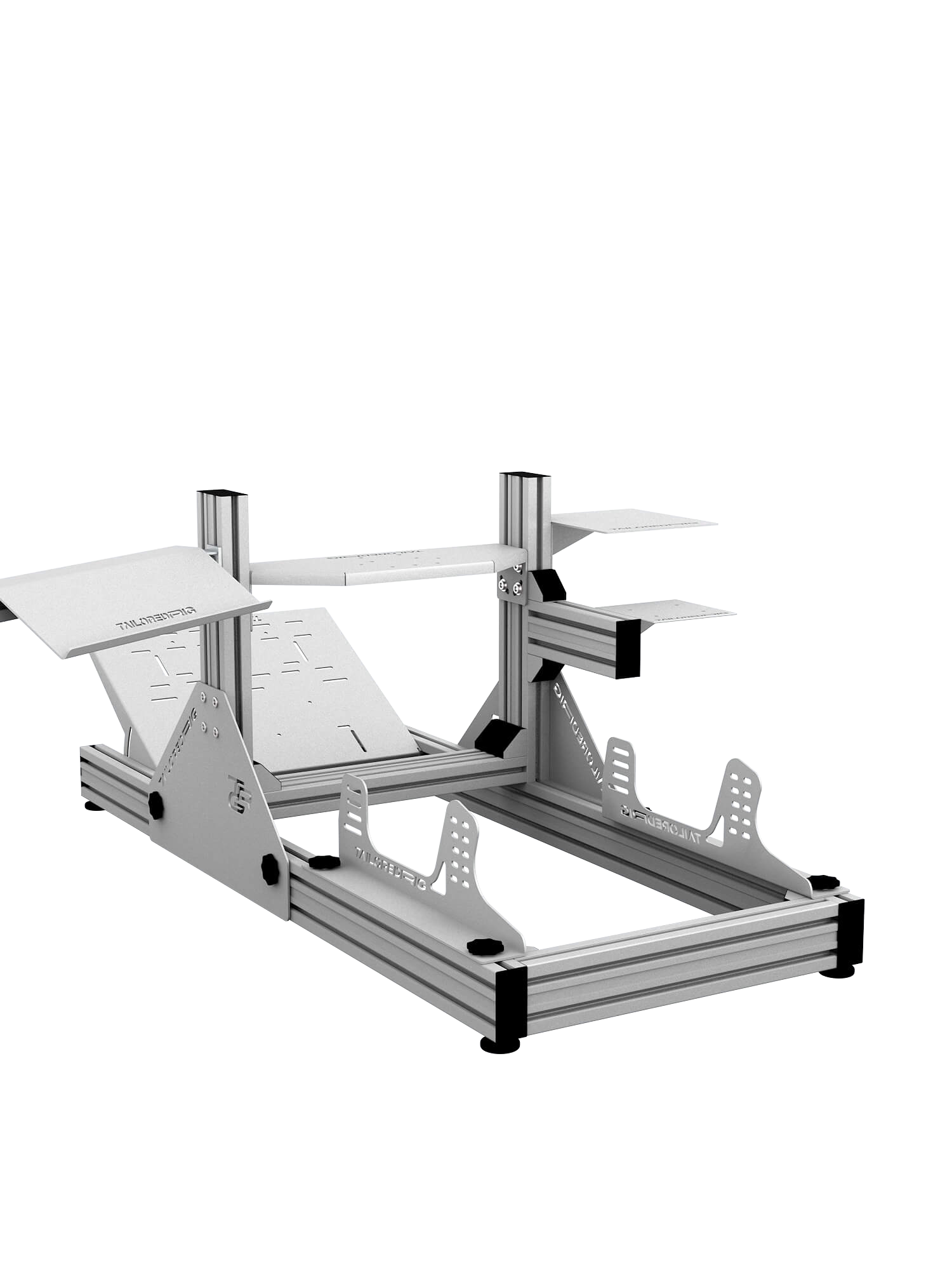 SRR1000 Sim Rig – Rückansicht mit Zubehör – Farbe Weiß | TailoredRig