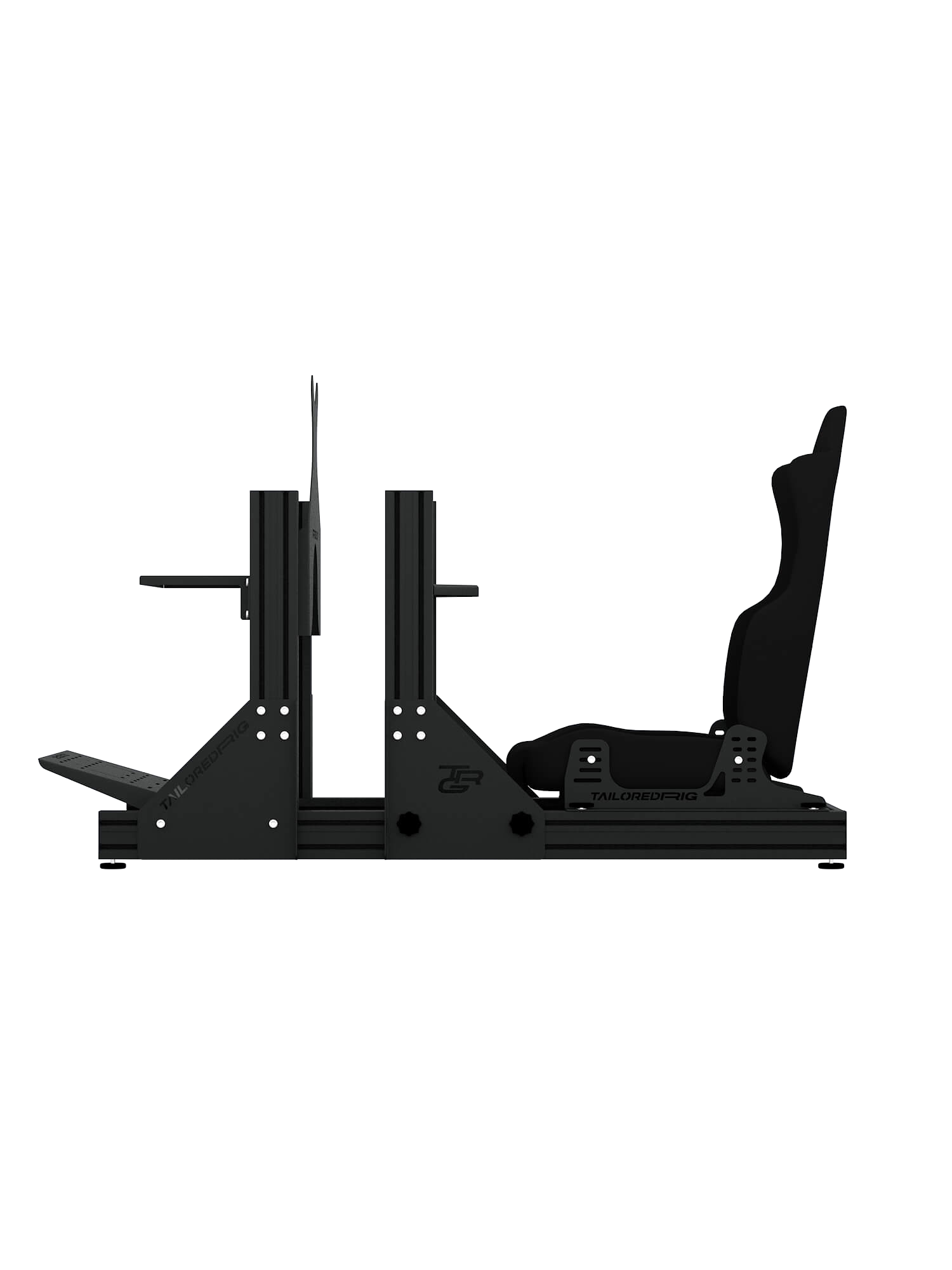 SRR2000 Sim Rig aus Aluminium – Seitenansicht mit Rennsitz – Farbe Schwarz | TailoredRig