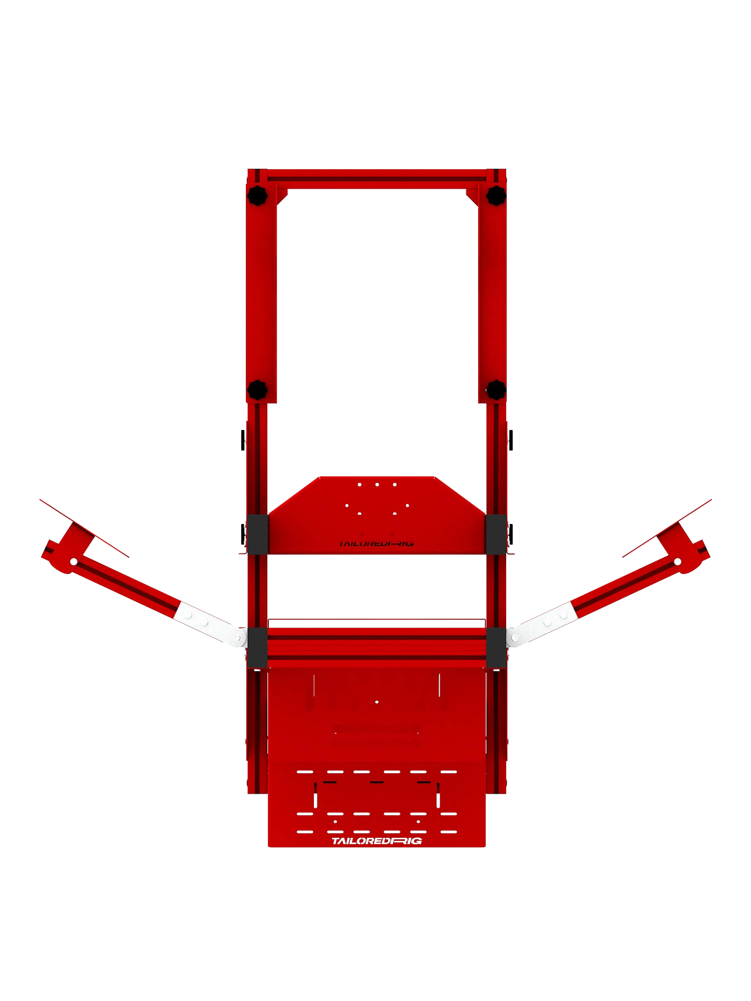 SRR4000 Sim Rig – Draufsicht auf Triple-Screen-Aufbau & Aluminiumrahmen – Farbe Rot | TailoredRig