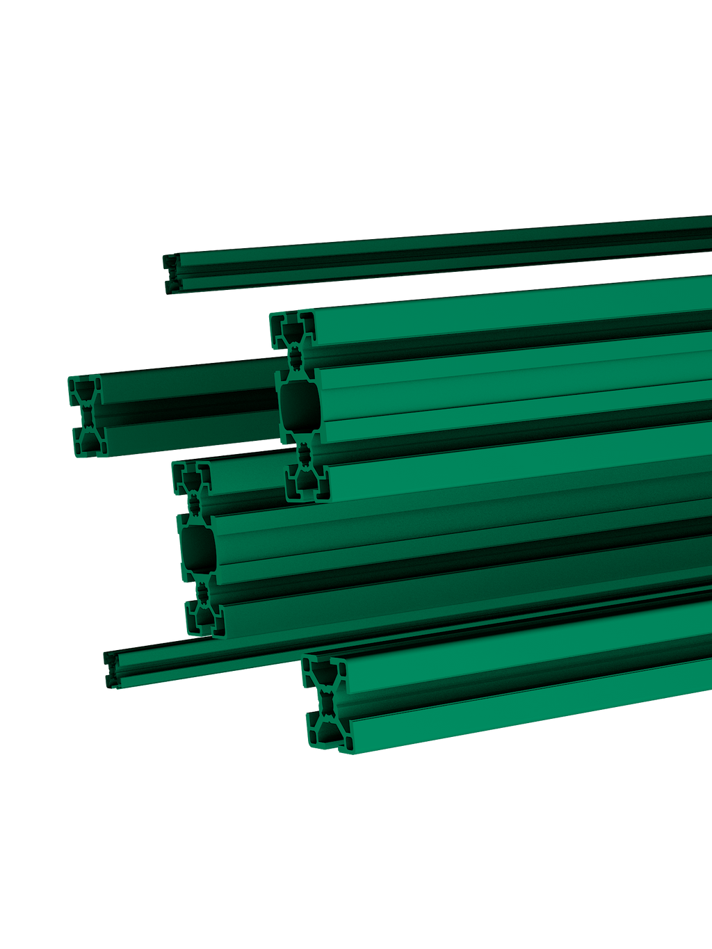 Aluminium-Konstruktionsprofile pulverbeschichtet in Grün (British Racing Green RAL 6005), erhältlich in mehreren Querschnitten | TailoredRig