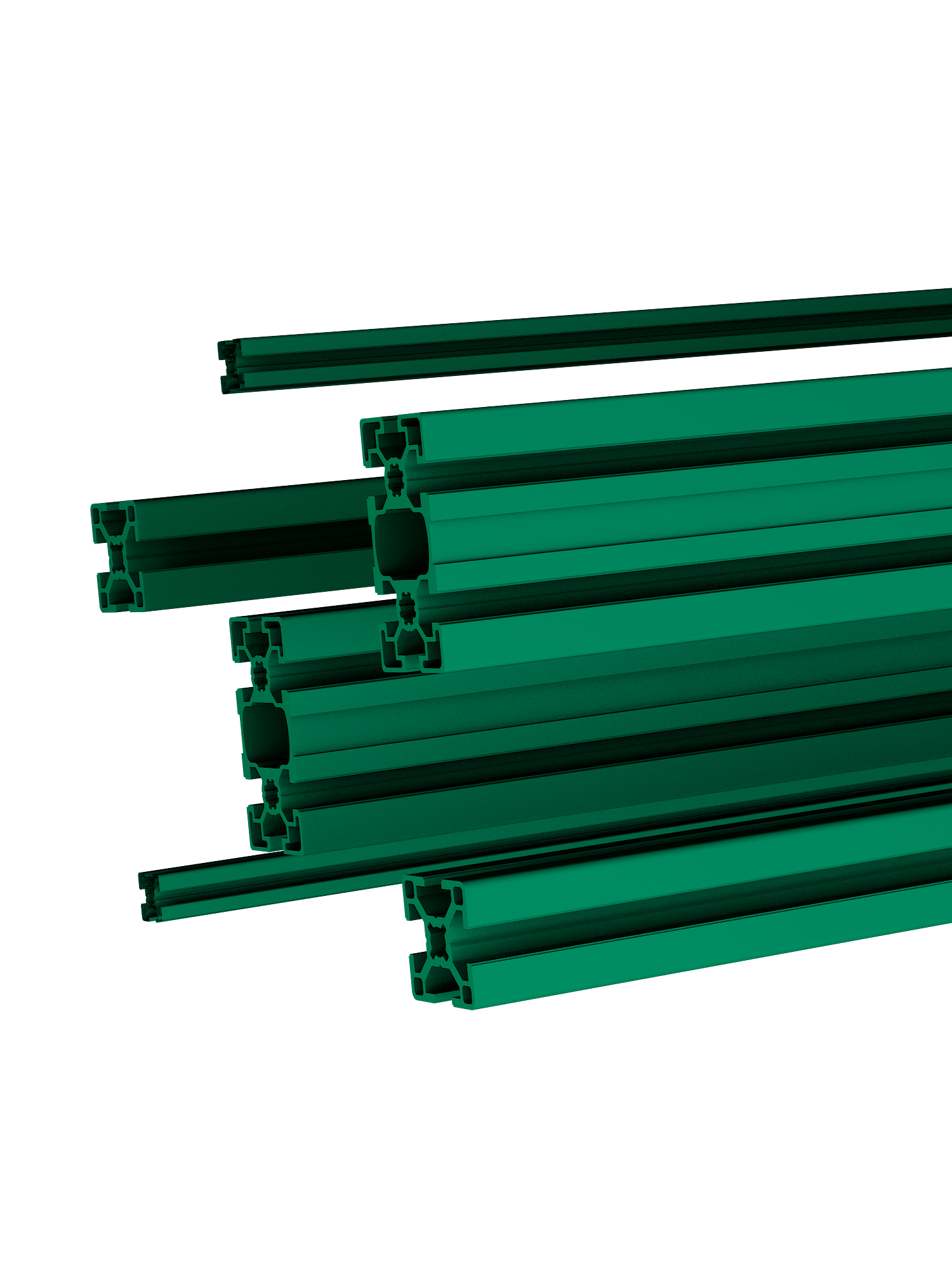 Aluminium-Konstruktionsprofile pulverbeschichtet in Grün (British Racing Green RAL 6005), erhältlich in mehreren Querschnitten | TailoredRig
