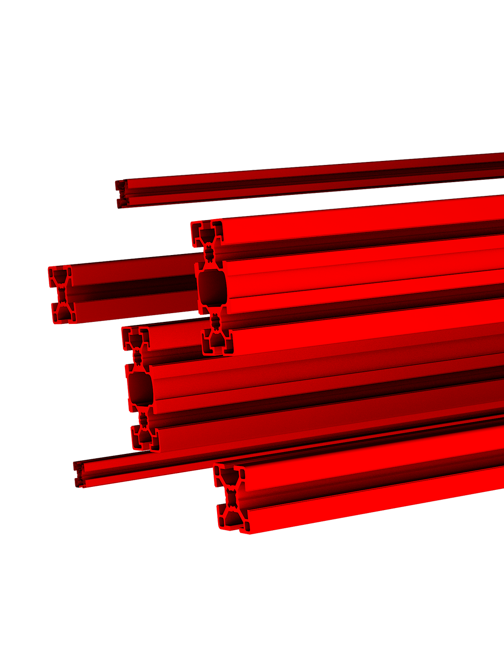 Aluminium-Konstruktionsprofile pulverbeschichtet in Rot (Rosso Corsa Rot RAL 3000), erhältlich in mehreren Querschnitten | TailoredRig