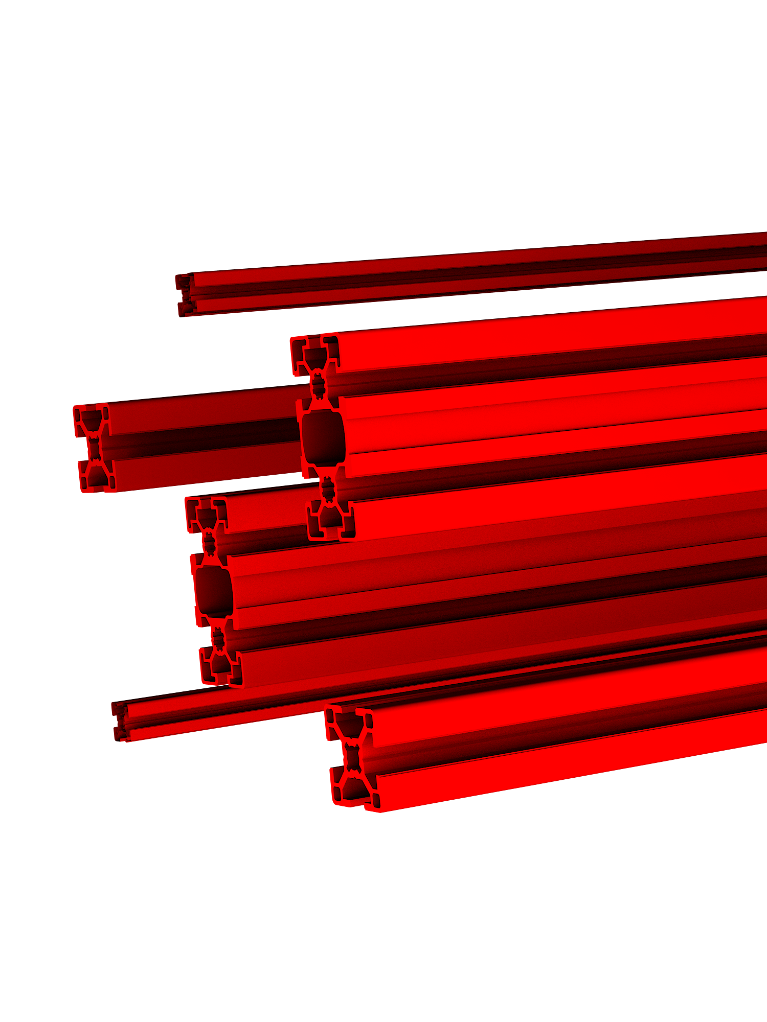 Aluminium-Konstruktionsprofile pulverbeschichtet in Rot (Rosso Corsa Rot RAL 3000), erhältlich in mehreren Querschnitten | TailoredRig