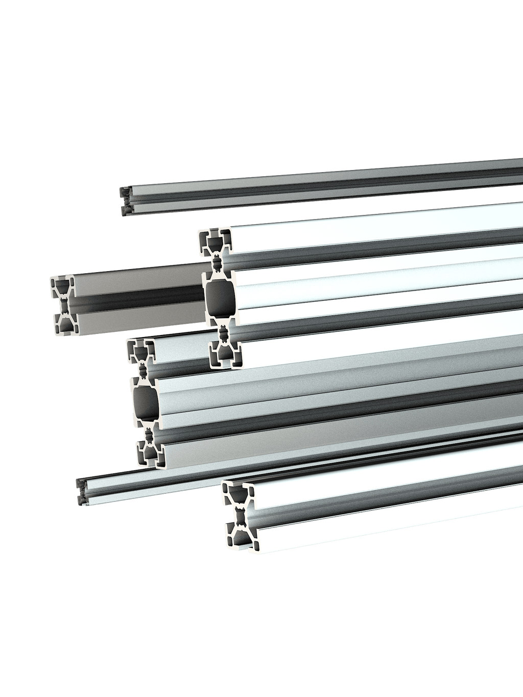 Aluminium-Konstruktionsprofile pulverbeschichtet in Weiß (RAL 9016), erhältlich in mehreren Querschnitten | TailoredRig