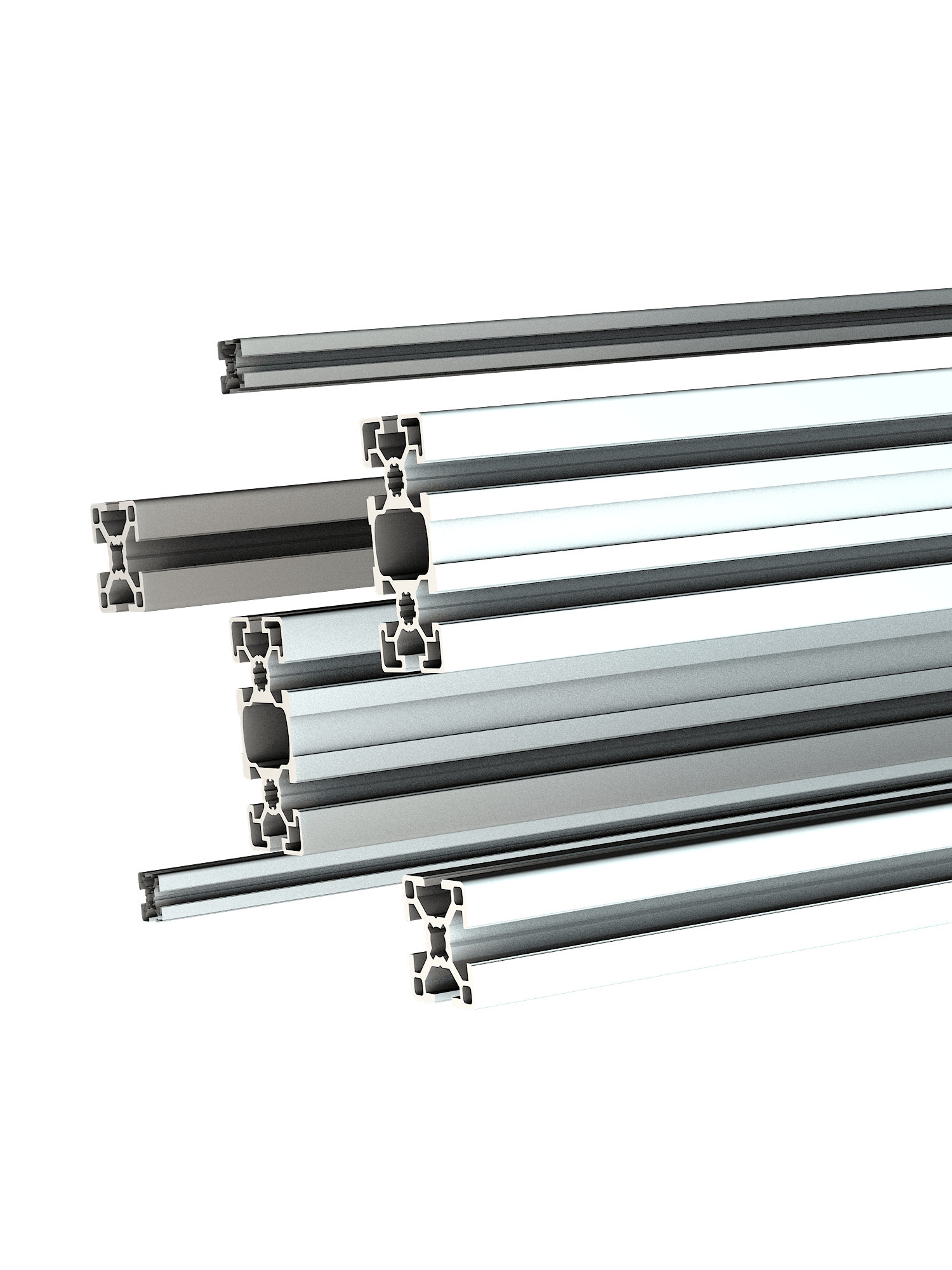 Aluminium-Konstruktionsprofile pulverbeschichtet in Weiß (RAL 9016), erhältlich in mehreren Querschnitten | TailoredRig