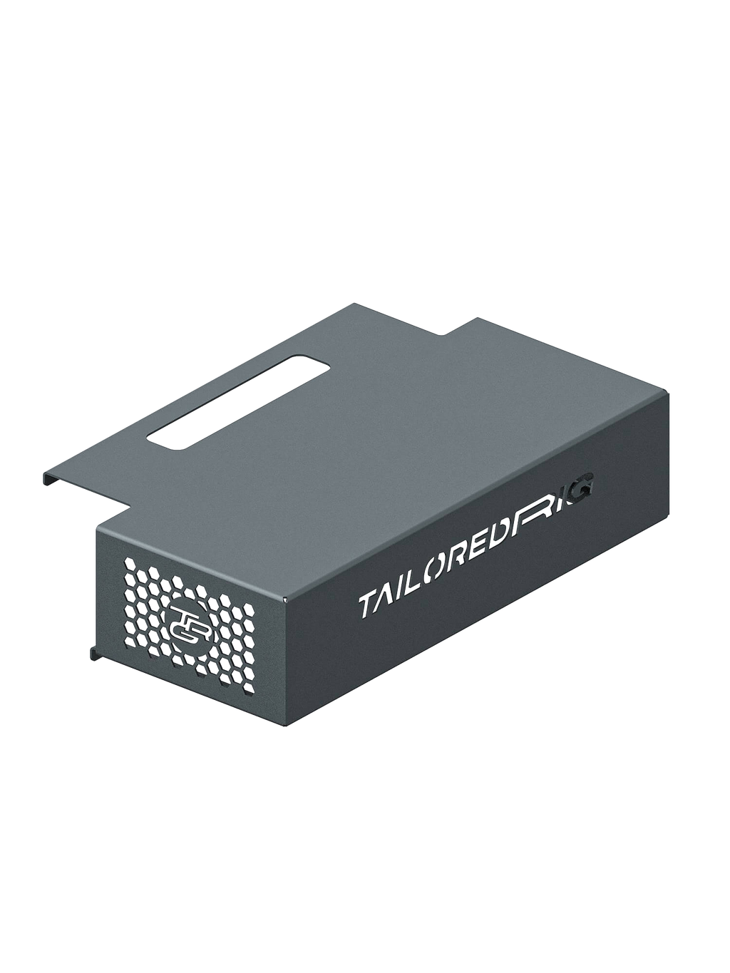 Kabelbox für Sim Rig – Vorderansicht, leicht gedreht – Farbe Basalt | TailoredRig