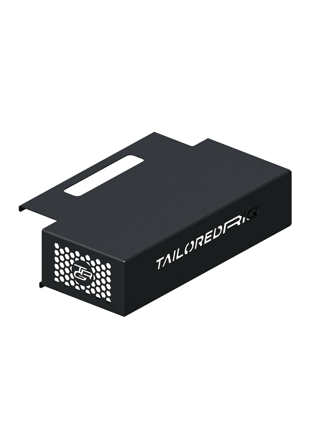 Kabelbox für Sim Rig – Vorderansicht, leicht gedreht – Farbe Schwarz | TailoredRig