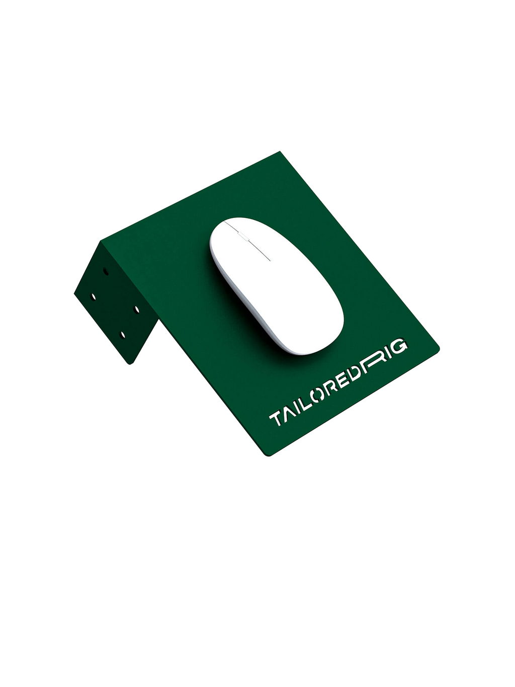 Maus-Halterung für Sim Rig – Aluminium-Zubehör, leicht gedrehte Ansicht – Farbe Grün | TailoredRig