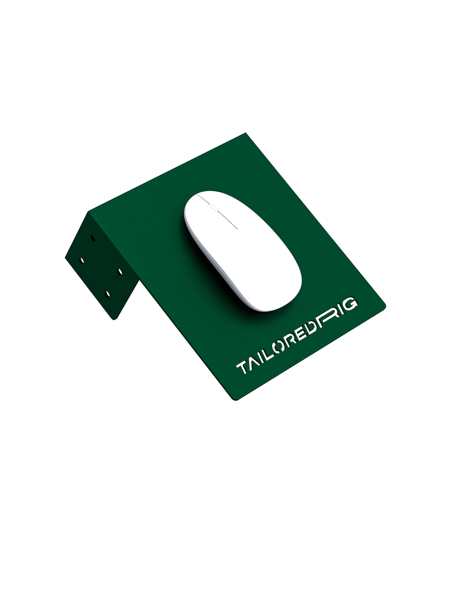 Maus-Halterung für Sim Rig – Aluminium-Zubehör, leicht gedrehte Ansicht – Farbe Grün | TailoredRig