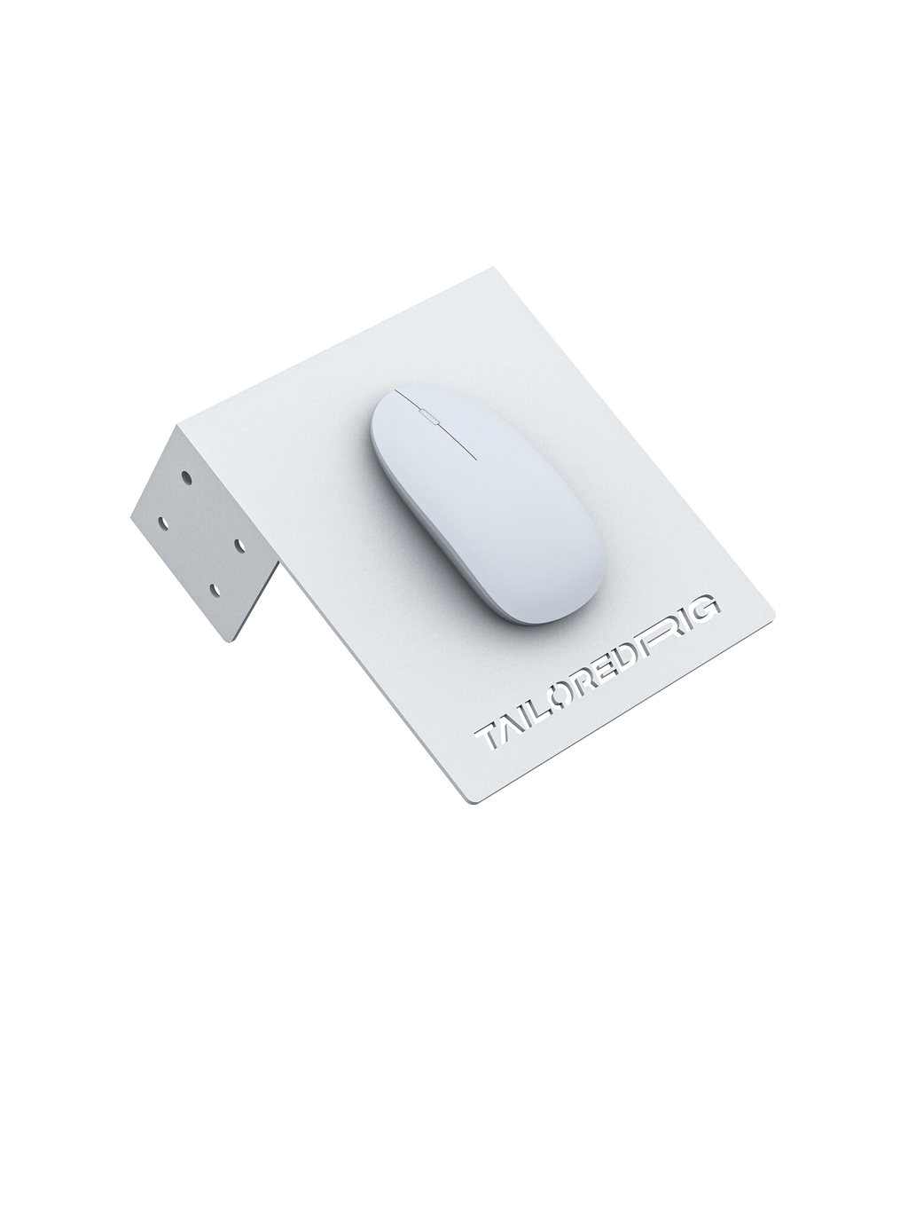 Maus-Halterung für Sim Rig – Aluminium-Zubehör, leicht gedrehte Ansicht – Farbe Weiß | TailoredRig