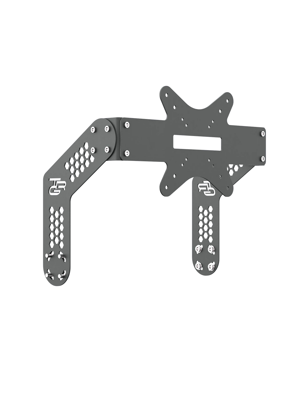 Monitor-Halterung Single-Screen für Sim Rig – Vorderansicht, leicht gedreht – Farbe Basalt | TailoredRig