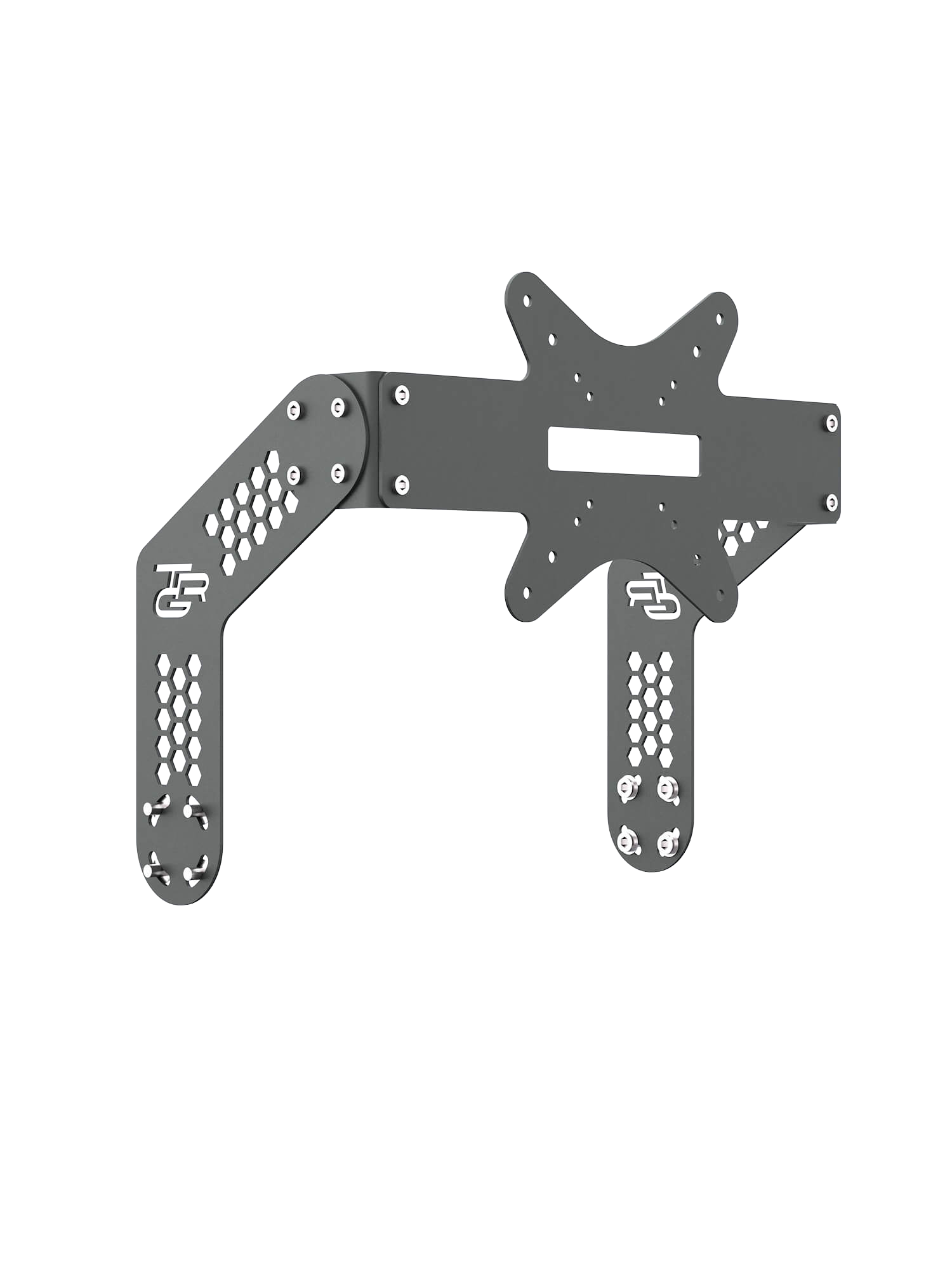 Monitor-Halterung Single-Screen für Sim Rig – Vorderansicht, leicht gedreht – Farbe Basalt | TailoredRig