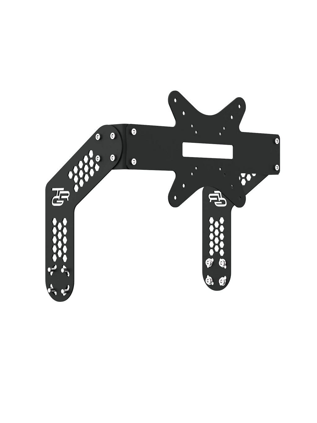 Monitor-Halterung Single-Screen für Sim Rig – Vorderansicht, leicht gedreht – Farbe Schwarz | TailoredRig