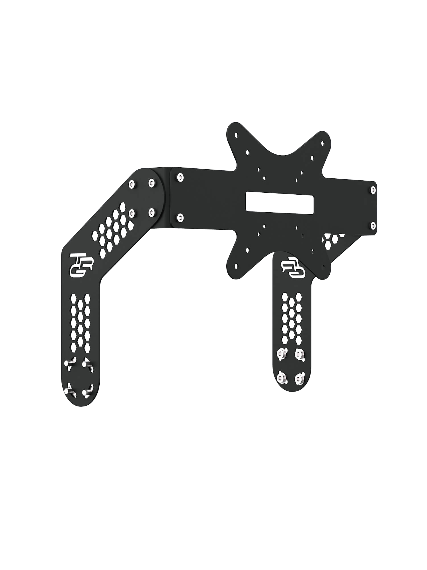 Monitor-Halterung Single-Screen für Sim Rig – Vorderansicht, leicht gedreht – Farbe Schwarz | TailoredRig