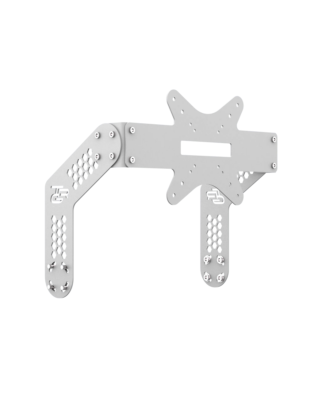 Monitor-Halterung Single-Screen für Sim Rig – Aluminium-Zubehör, leicht gedrehte Ansicht – Farbe Weiß | TailoredRig
