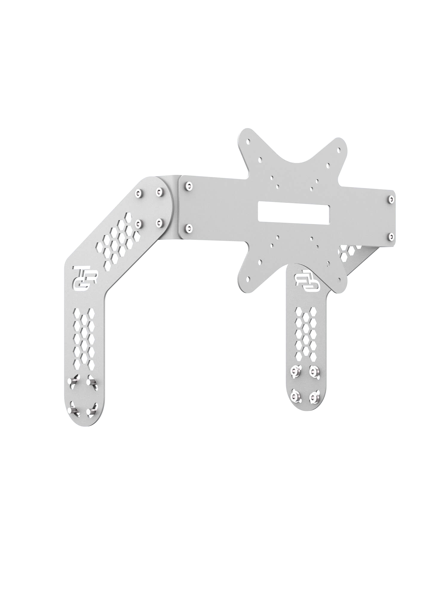 Monitor-Halterung Single-Screen für Sim Rig – Aluminium-Zubehör, leicht gedrehte Ansicht – Farbe Weiß | TailoredRig