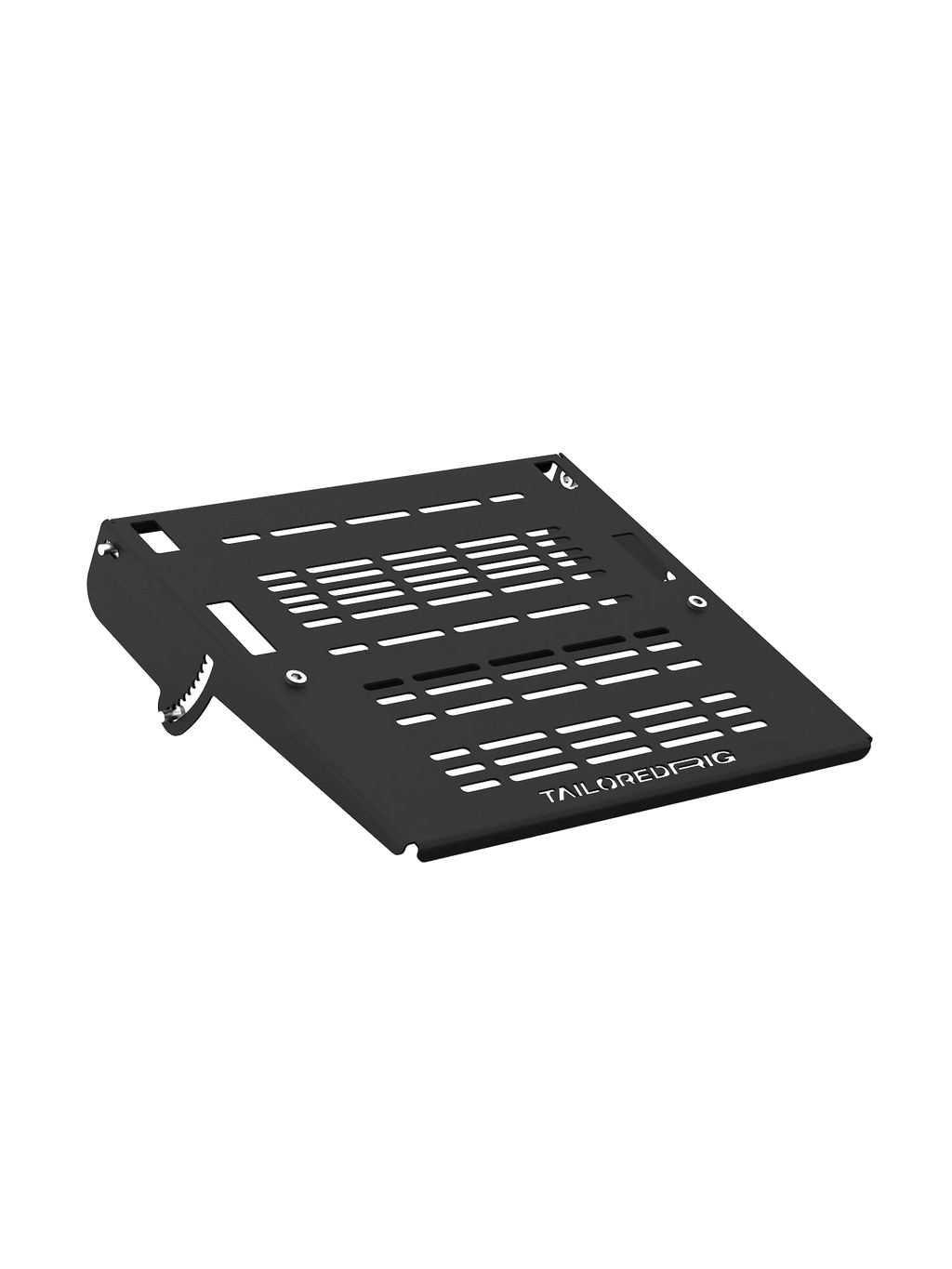Pedalplatte für Sim Rig – Aluminium-Zubehör, Vorderansicht leicht gedreht – Farbe Schwarz | TailoredRig