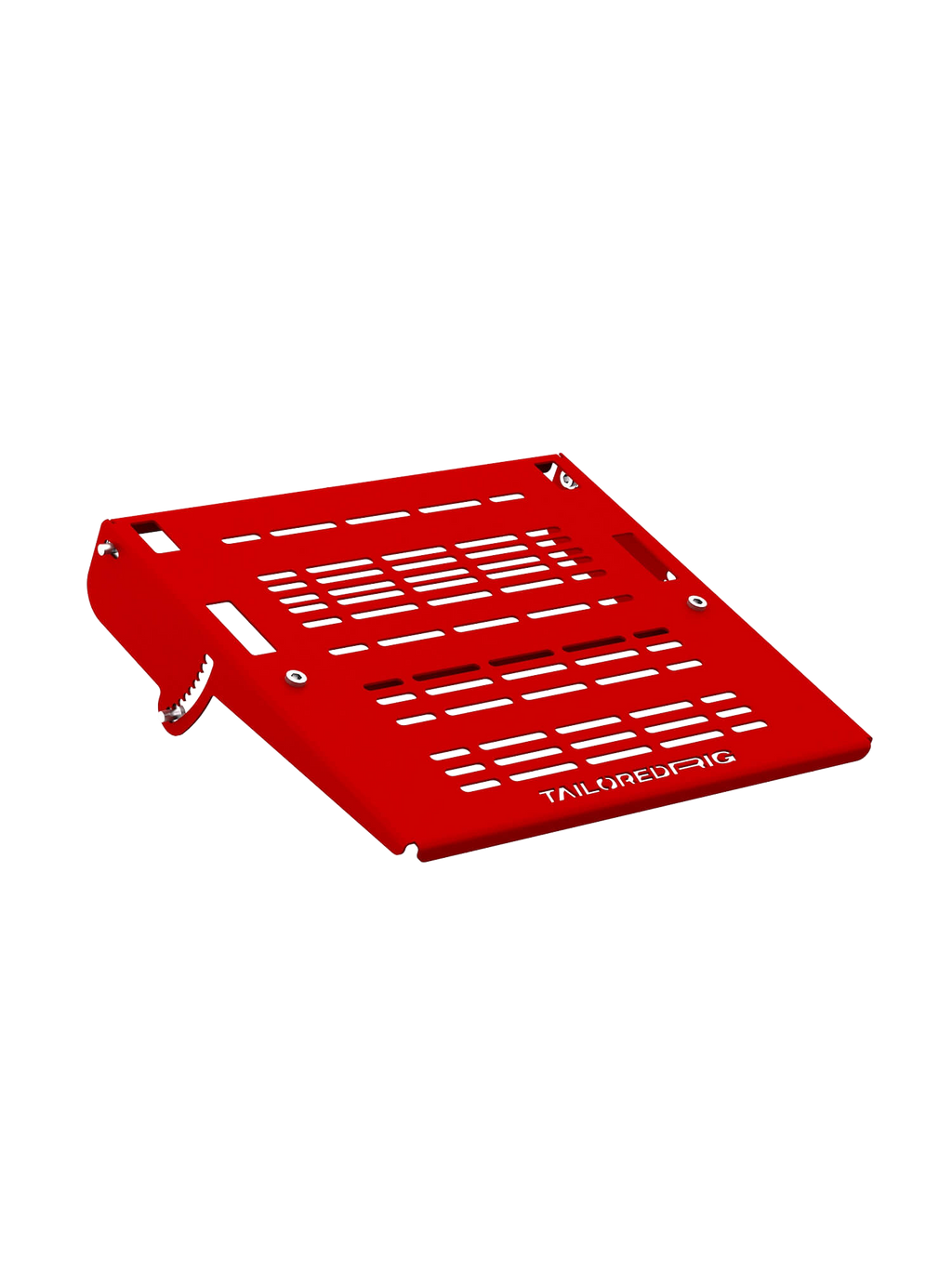 Pedalplatte für Sim Rig – Aluminium-Zubehör, Vorderansicht leicht gedreht – Farbe Rot | TailoredRig