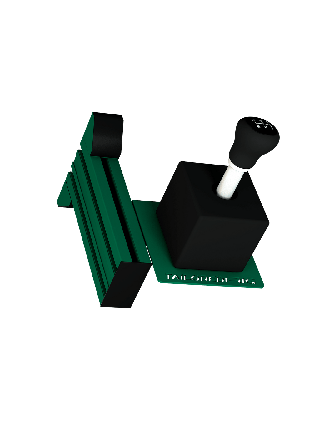 Shifter-Halterung für Sim Rig – Aluminium-Zubehör, leicht gedrehte Ansicht – Farbe Grün | TailoredRig