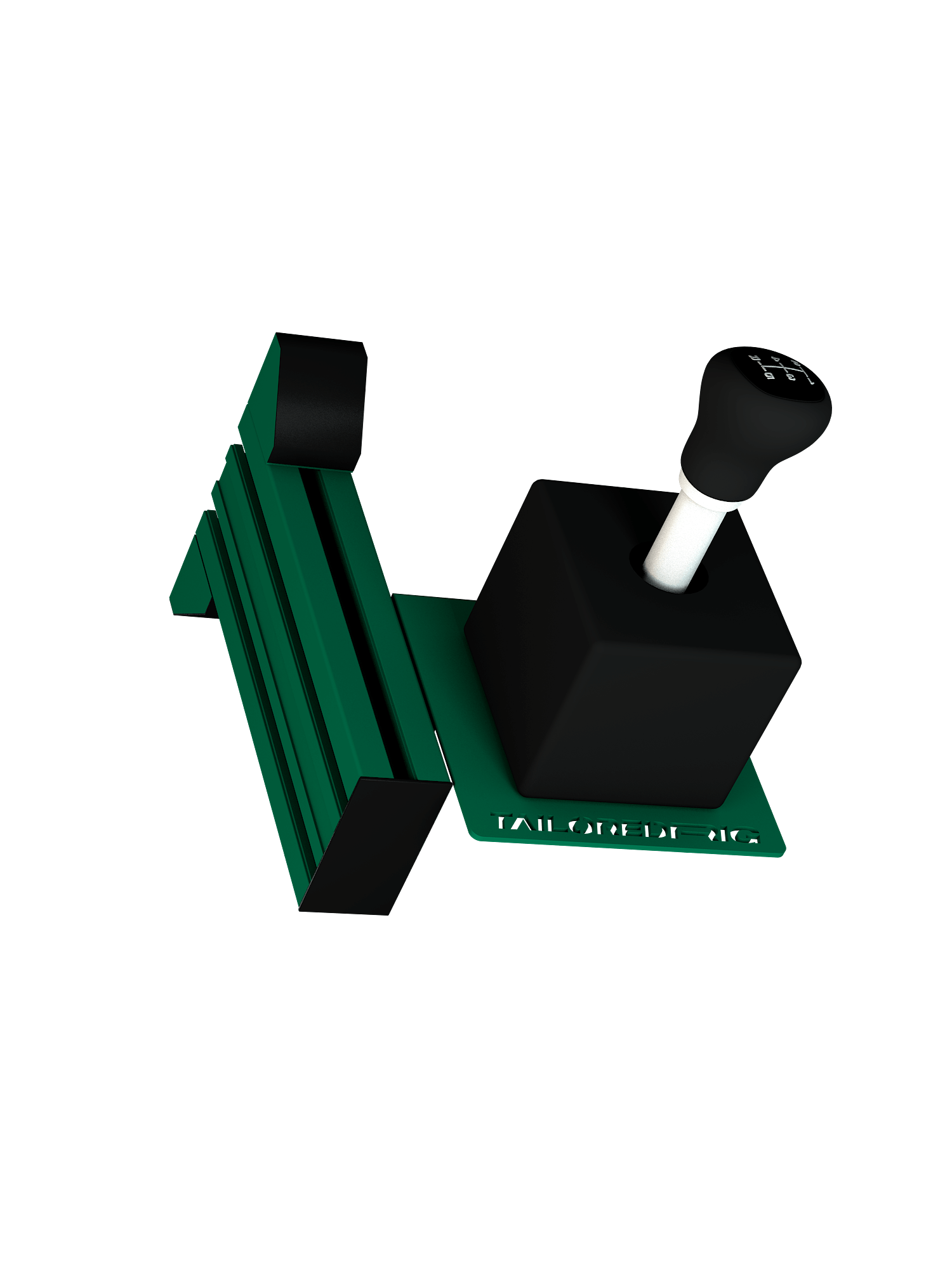 Shifter-Halterung für Sim Rig – Aluminium-Zubehör, leicht gedrehte Ansicht – Farbe Grün | TailoredRig