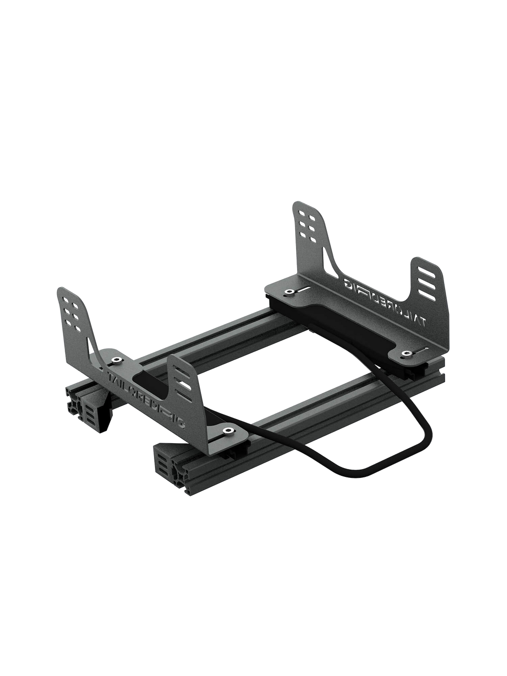 Sitzschienen-System für Sim Rig – Vorderansicht leicht gedreht – Farbe Basalt | TailoredRig