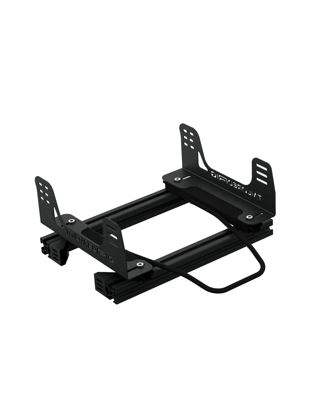 Sitzschienen-System für Sim Rig – Aluminium-Zubehör, Vorderansicht leicht gedreht – Farbe Schwarz | TailoredRig