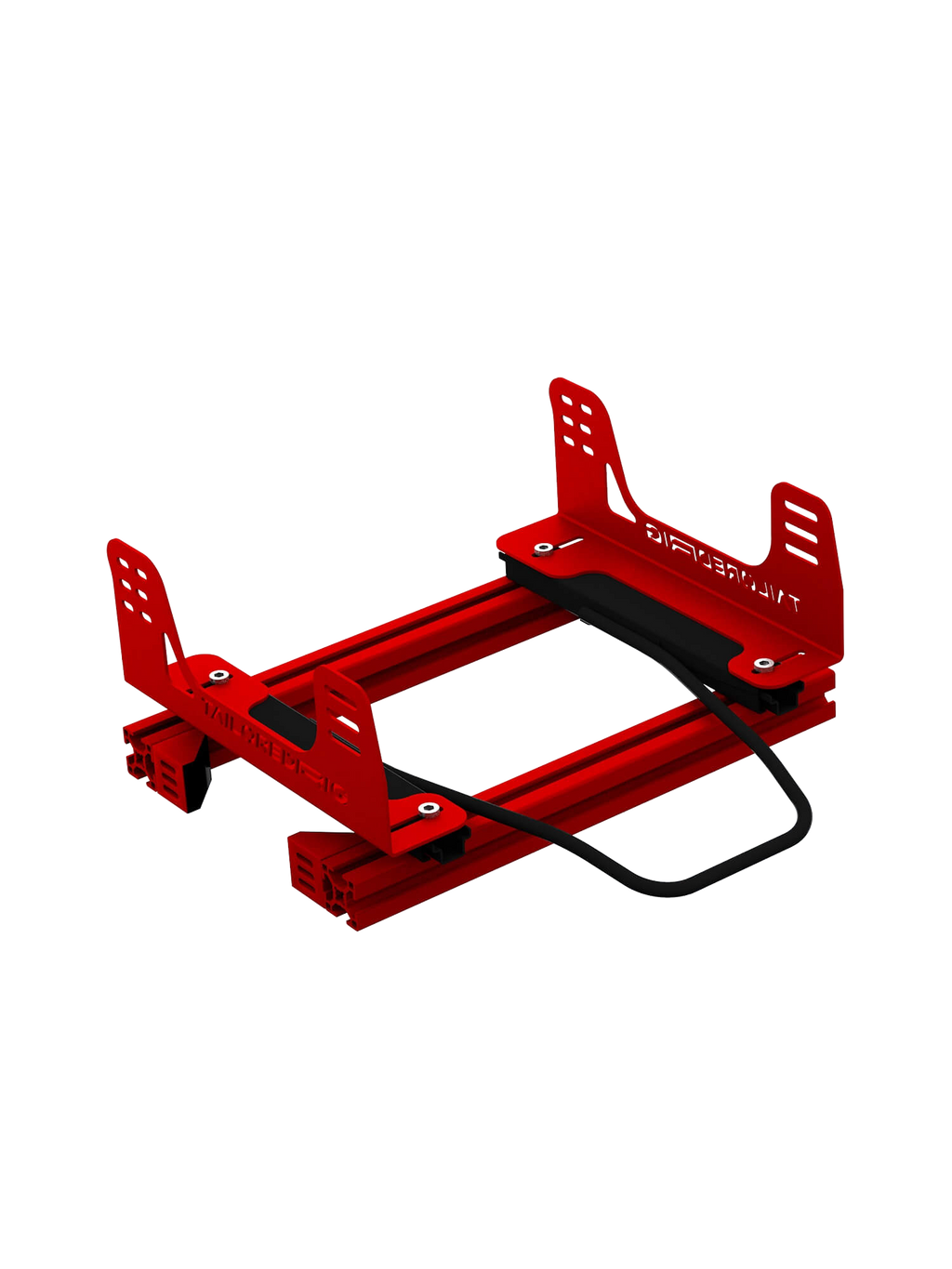 Sitzschienen-System für Sim Rig – Zubehöransicht leicht gedreht – Farbe Rot | TailoredRig