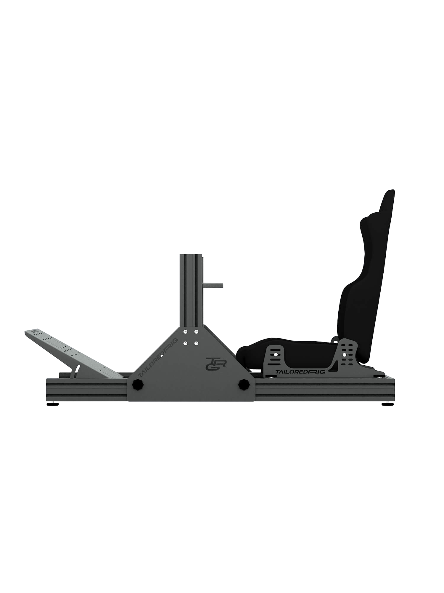 SRR1000 Sim Rig aus Aluminium – Seitenansicht mit Sparco Sitz – Farbe Basalt | TailoredRig