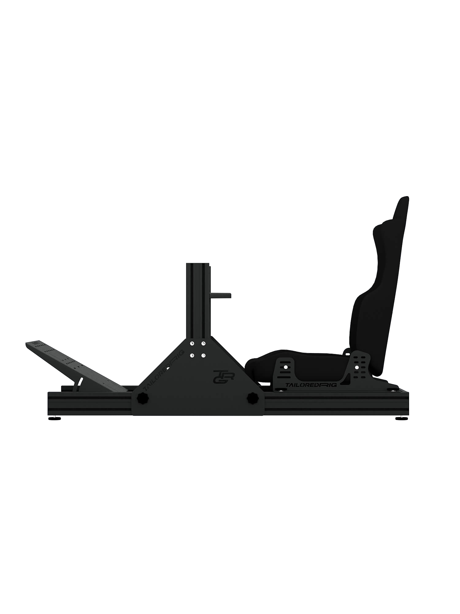 SRR1000 Sim Rig aus Aluminium – Seitenansicht mit Sparco Sitz – Farbe Schwarz | TailoredRig