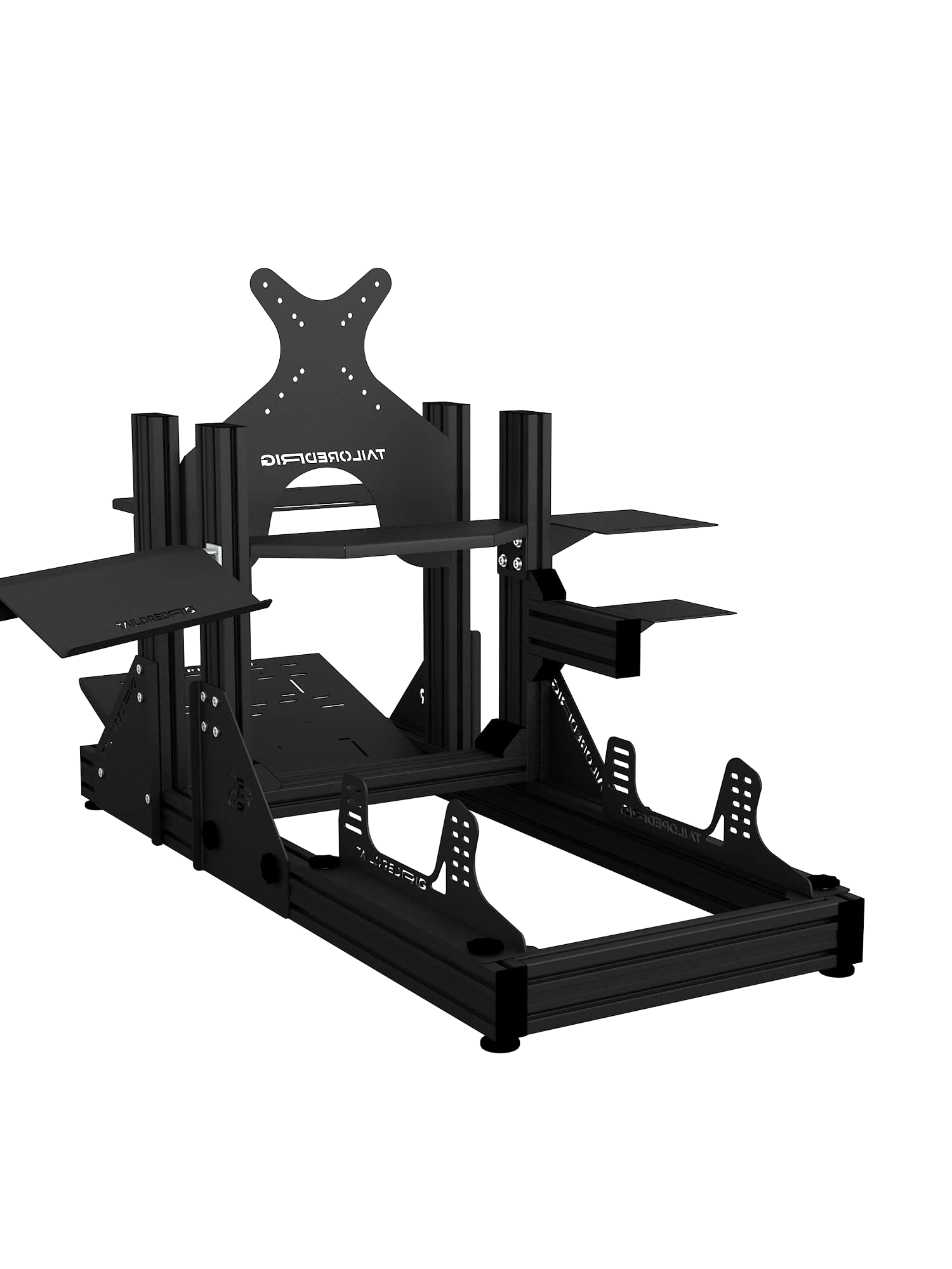 SRR2000 Sim Racing Cockpit – Rückansicht mit Monitorhalterung & Zubehör – Farbe Schwarz | TailoredRig