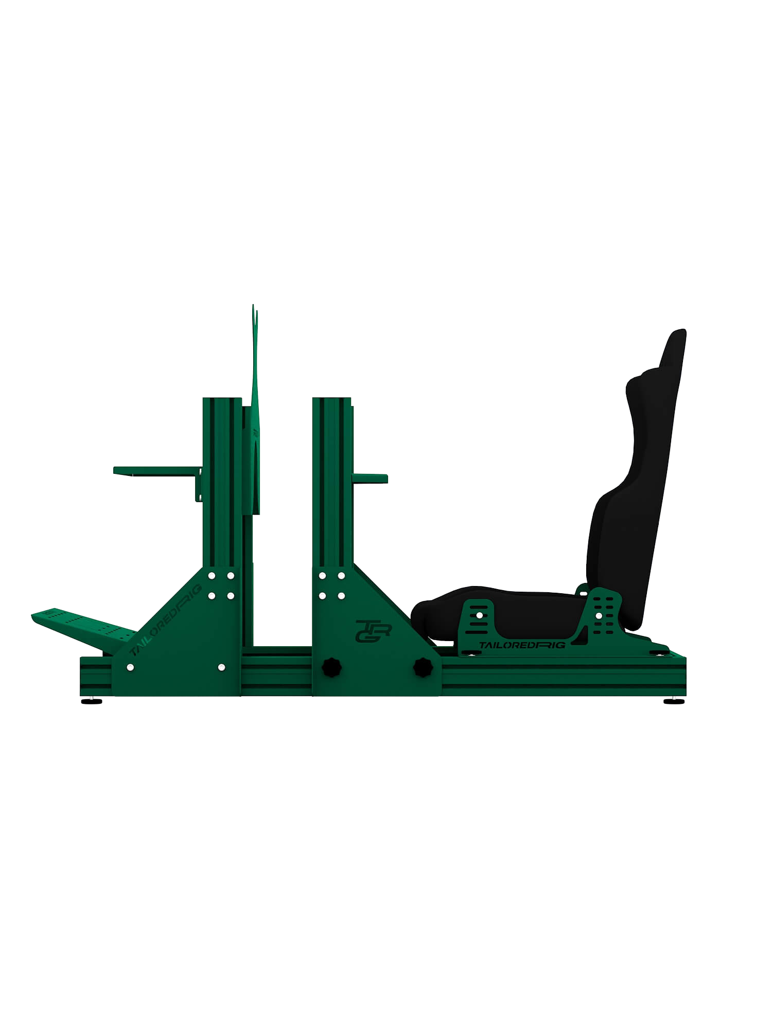 SRR2000 Sim Rig aus Aluminium – Seitenansicht mit Rennsitz – Farbe Grün | TailoredRig