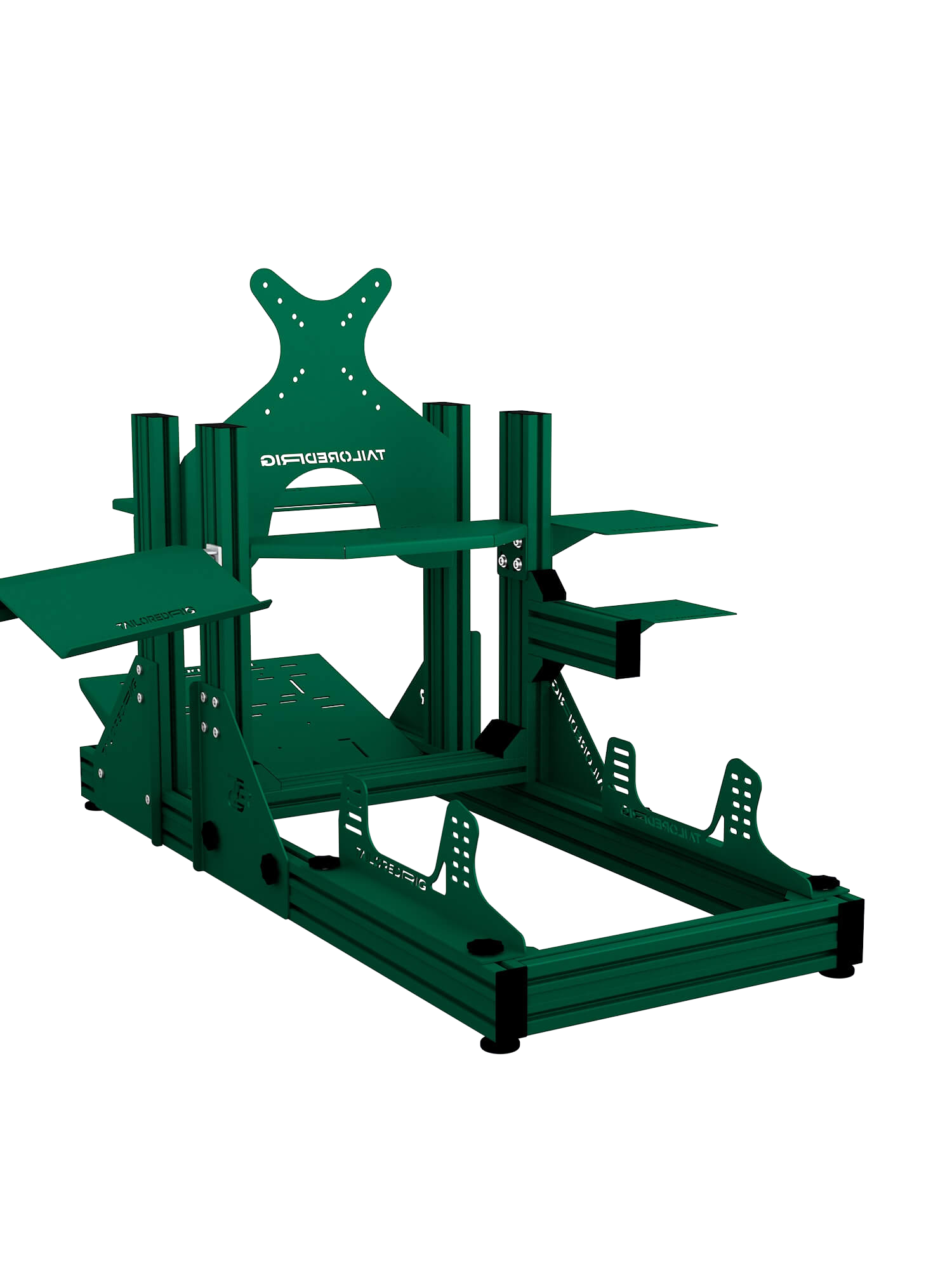 SRR2000 Sim Racing Cockpit – Rückansicht mit Monitorhalterung & Zubehör – Farbe Grün | TailoredRig