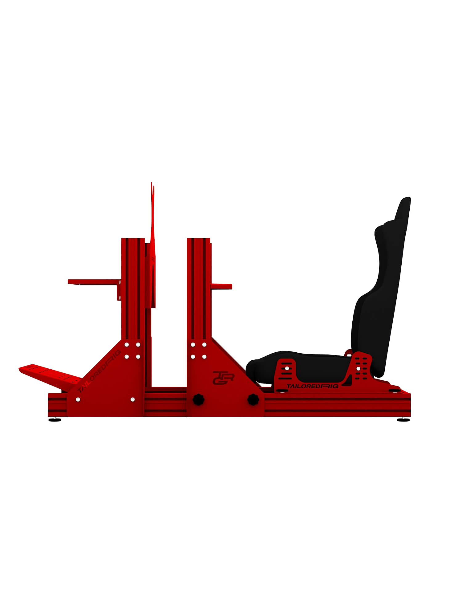 SRR2000 Sim Rig aus Aluminium – Seitenansicht mit Rennsitz – Farbe Rot | TailoredRig