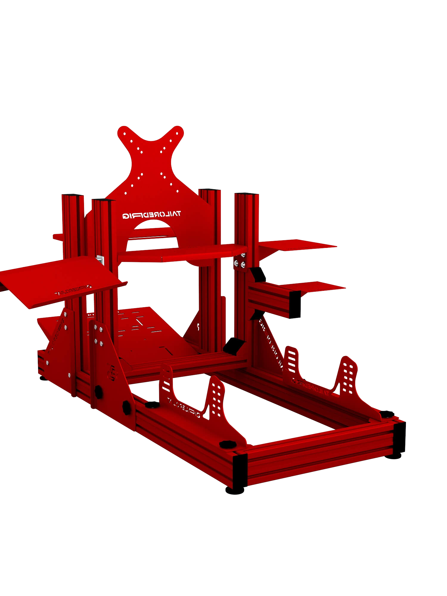 SRR2000 Sim Racing Cockpit – Rückansicht mit Monitorhalterung & Zubehör – Farbe Rot | TailoredRig