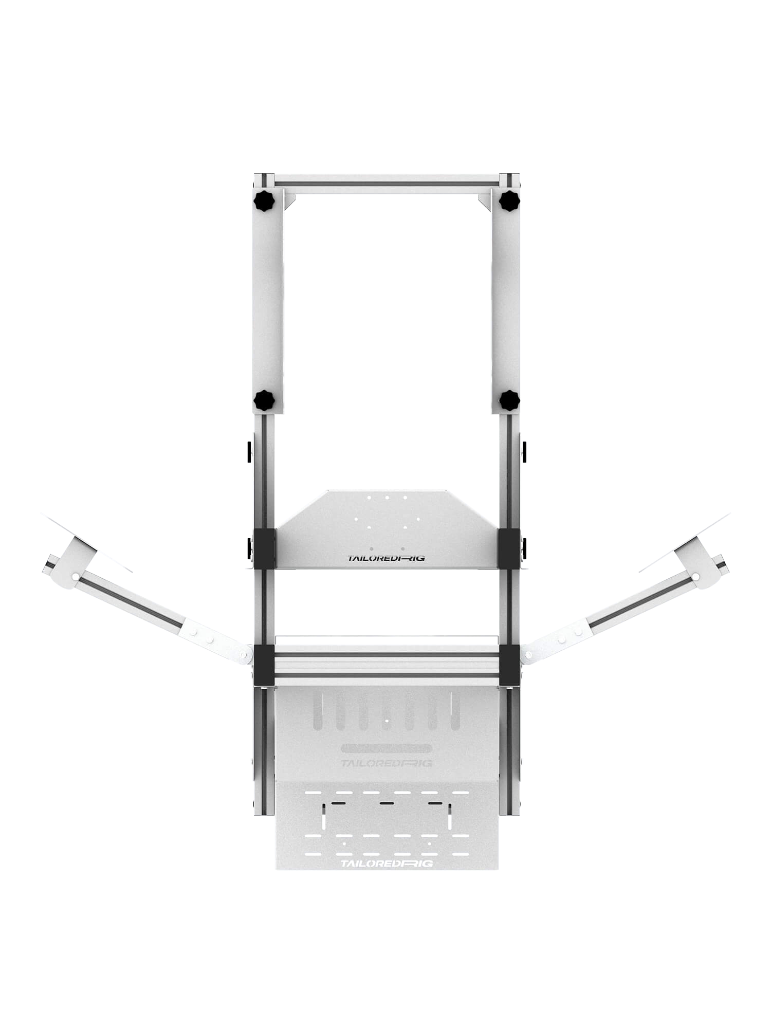 SRR4000 Sim Rig – Draufsicht auf Triple-Screen-Aufbau & Aluminiumrahmen – Farbe Weiß | TailoredRig