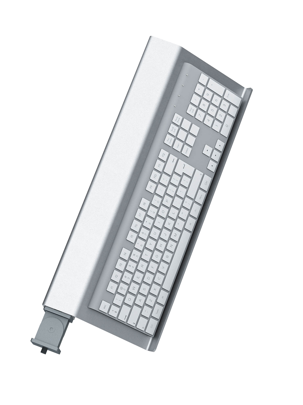 Tastatur-Halterung für Sim Rig – Aluminium-Zubehör, leicht gedrehte Ansicht – Farbe Weiß | TailoredRig