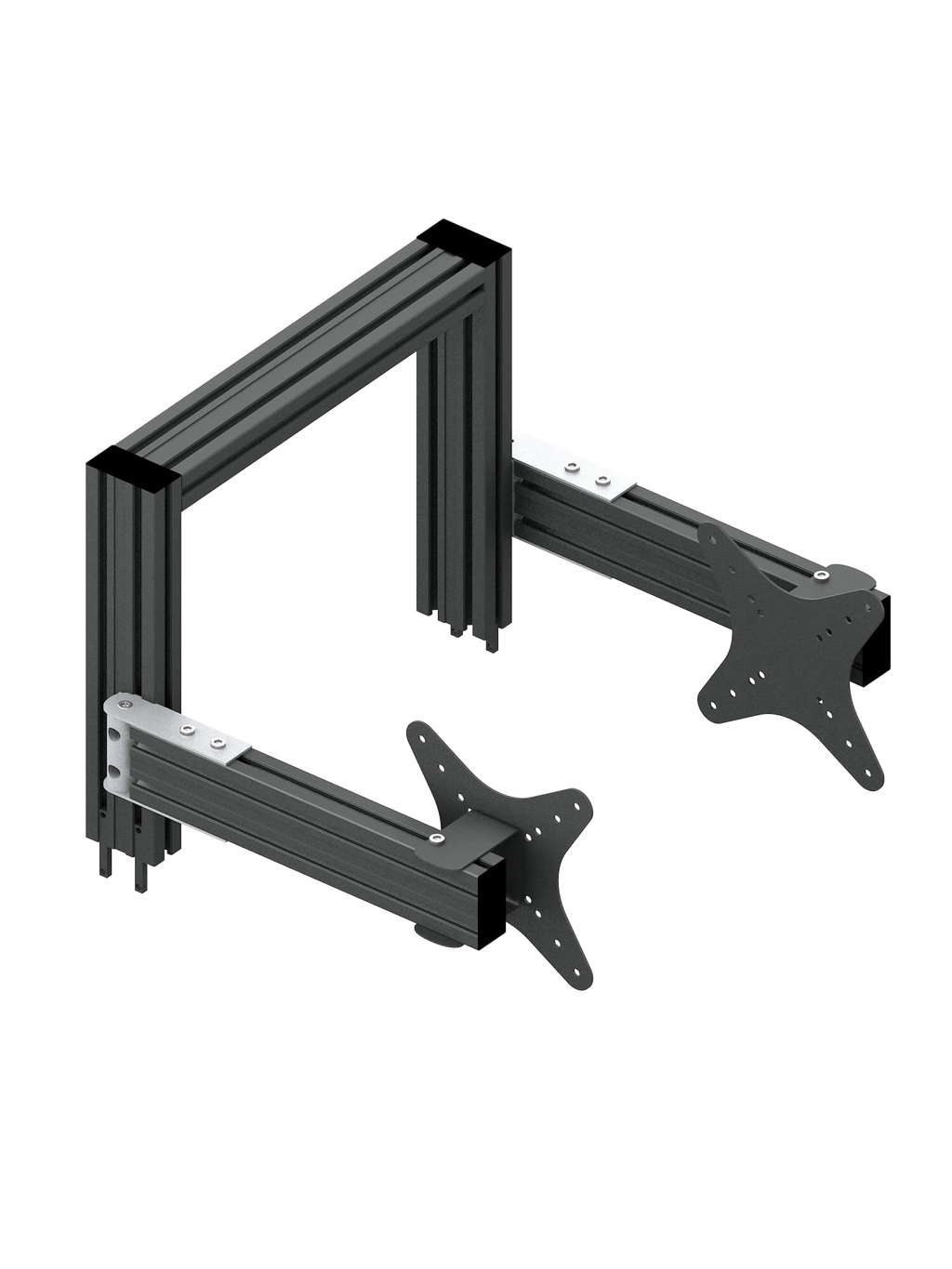 Triple-Screen-Halterung für Sim Rig – Vorderansicht, leicht gedreht – Farbe Basalt | TailoredRig