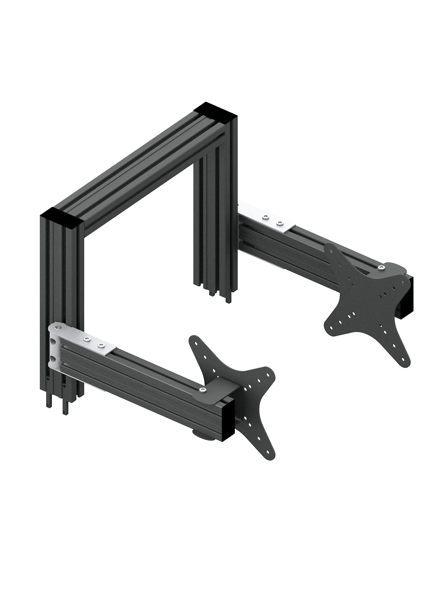Triple-Screen-Halterung für Sim Rig – Vorderansicht, leicht gedreht – Farbe Basalt | TailoredRig