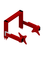 Triple-Screen-Halterung für Sim Rig – leicht gedrehte Ansicht – Farbe Rot | TailoredRig