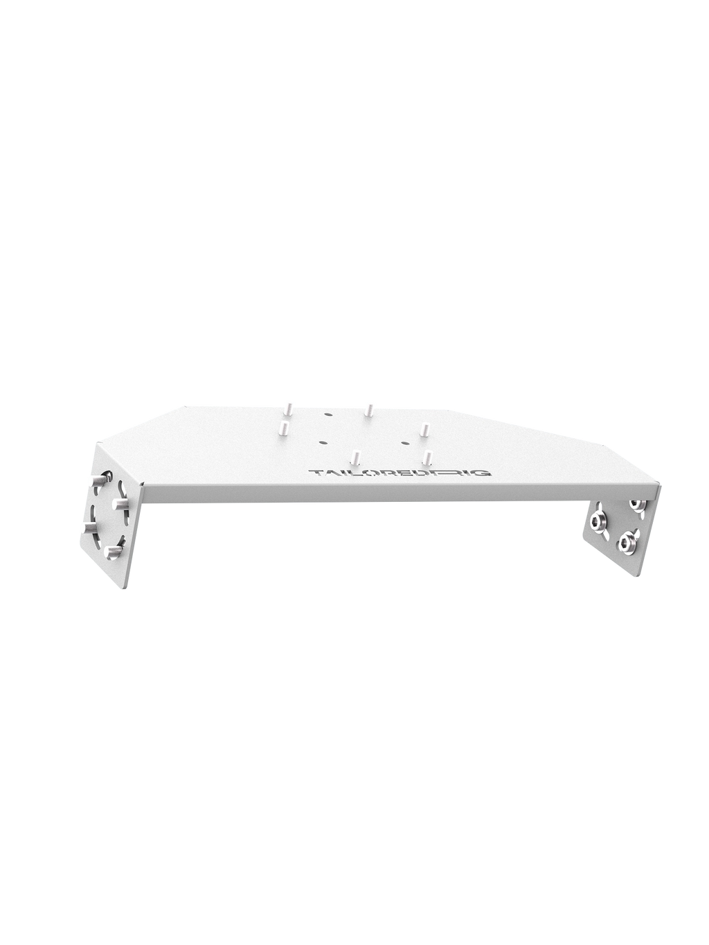 Wheelbase Mount Universal für Sim Rig – Aluminium-Halterung, leicht gedrehte Ansicht – Farbe Weiß | TailoredRig